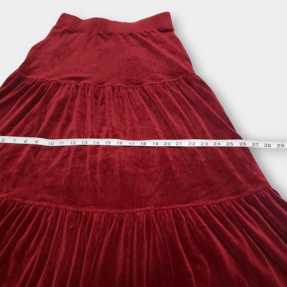 NWT Halara Corduroy Tiered Button Front Maxi Skirt Pockets High Waisted Red Sm - Picture 11 of 12